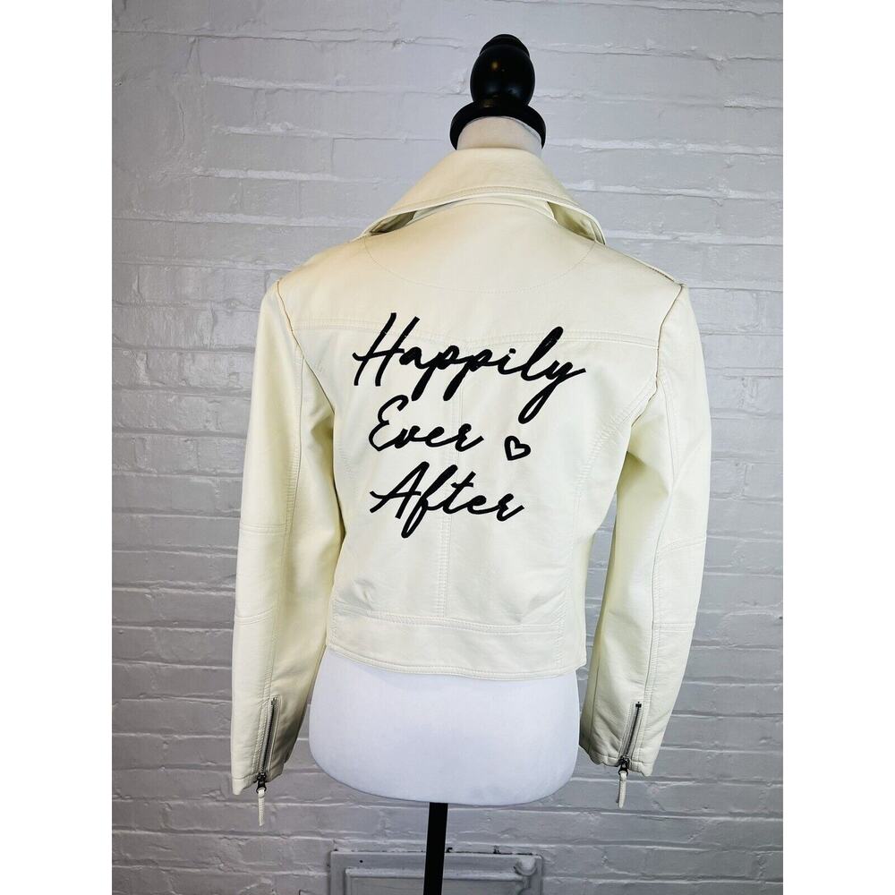 Davids Bridals Faux Leather Moto Jacket Cream Happily Ever After Embroidered S